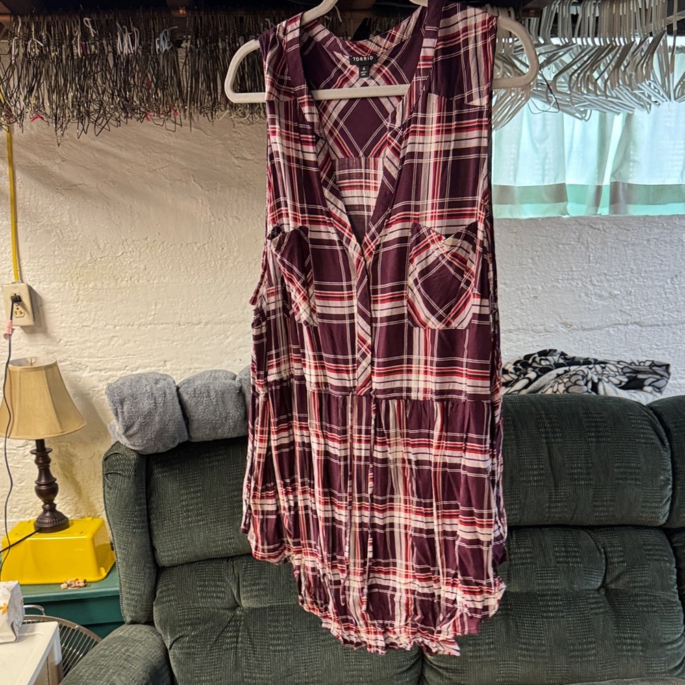 Torrid Burgundy Plaid Sleeveless Tanktop